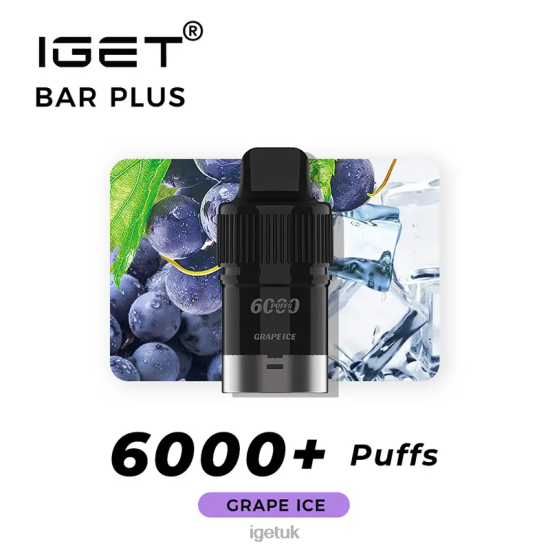 IGET Bar UK Nicotine Free Bar Plus Pod 6000 Puffs Grape Ice R4J2L382