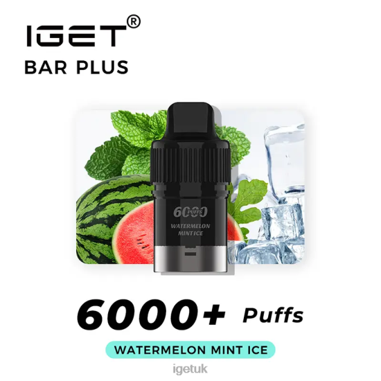 IGET UK Nicotine Free Bar Plus Pod 6000 Puffs Watermelon Mint Ice R4J2L381