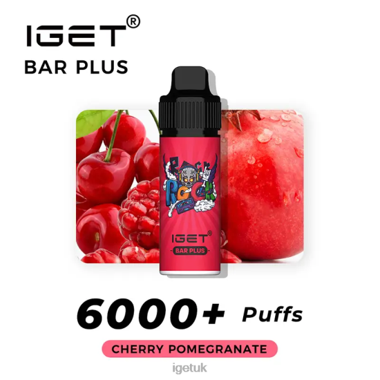 IGET UK Nicotine Free Bar Plus Vape Kit Cherry Pomegranate R4J2L371