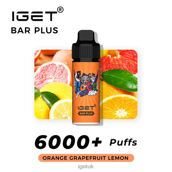 IGET Bar UK Nicotine Free Bar Plus Vape Kit Orange Grapefruit Lemon R4J2L372