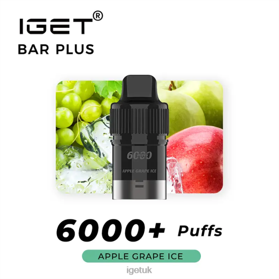 IGET Vape UK Bar Plus Pod 6000 Puffs Apple Grape Ice R4J2L253