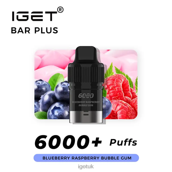 IGET Bar UK Bar Plus Pod 6000 Puffs Blueberry Raspberry Bubble Gum R4J2L252
